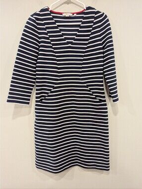 Boden Ribbed Navy And White Striped Ottoman Dress With Pockets Size 6 Regular